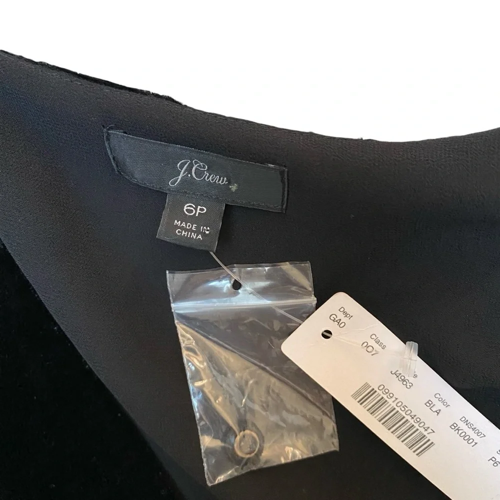 J.Crew Black Velvet Faux Wrap Tie Top Long Sleeve 6P NWT